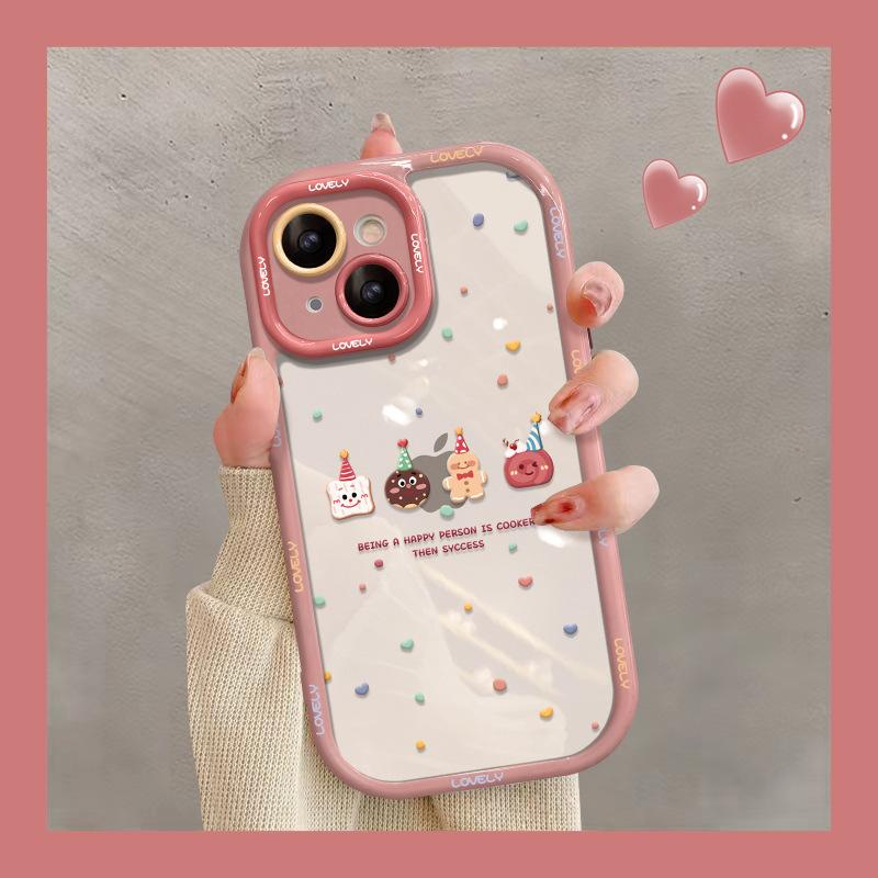 Подходит для iPhone15 Чехол для сотового телефона iPhone 14 Promax Милый мультяшный печенье 13 Прозрачный Полная упаковка XS Силиконовый Женский