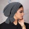Muslim Long Tail Pile Cap Solid Color Pleated Ruffle Turban New Long Tail Hats