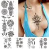 Mandala Flower Temporary Tattoo Stickers Collarbone Hand Back Body Retro Black Disposable Fake Tattoos Waterproof For Sexy Women