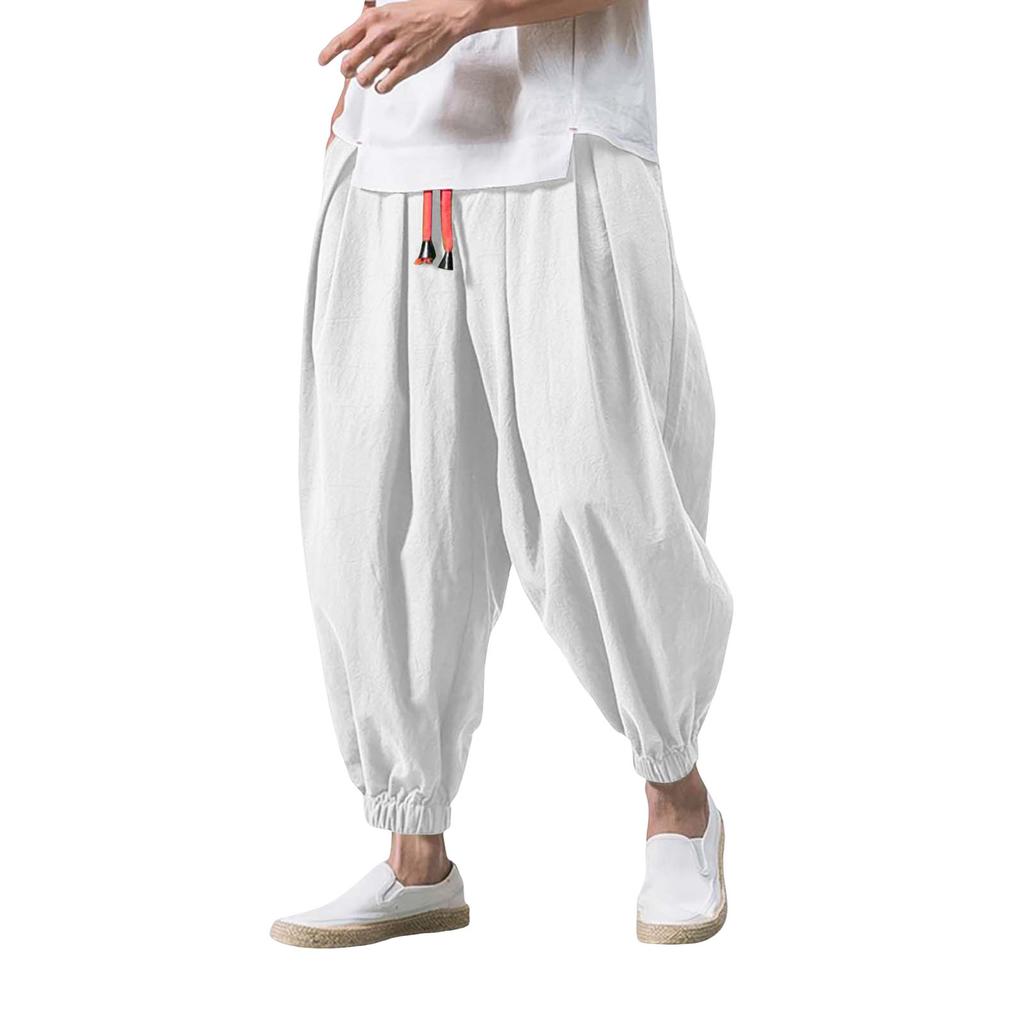 Весна Осень Мужские шаровары Шаровары Свободные завязывающиеся на шнурок эластичные карманы Глубокий шаговый шов с резинкой на щиколотке Однотонные спортивные брюки Повседневная одежда Спортивные брюки