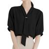 Ino Shirt Blouse Ribbon Top Short Sleeve Smooth Slimming Loose Fit Covers the Body Attractive Stylish Cute Plain Elegant Office Commuting Dates