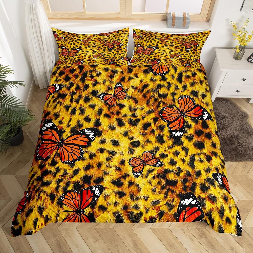 Комплект постельного белья с принтом гепарда King Queen, пододеяльник с бабочками, покрывало из меха животных, покрывало из полиэстера с принтом джунглей и дикой природы