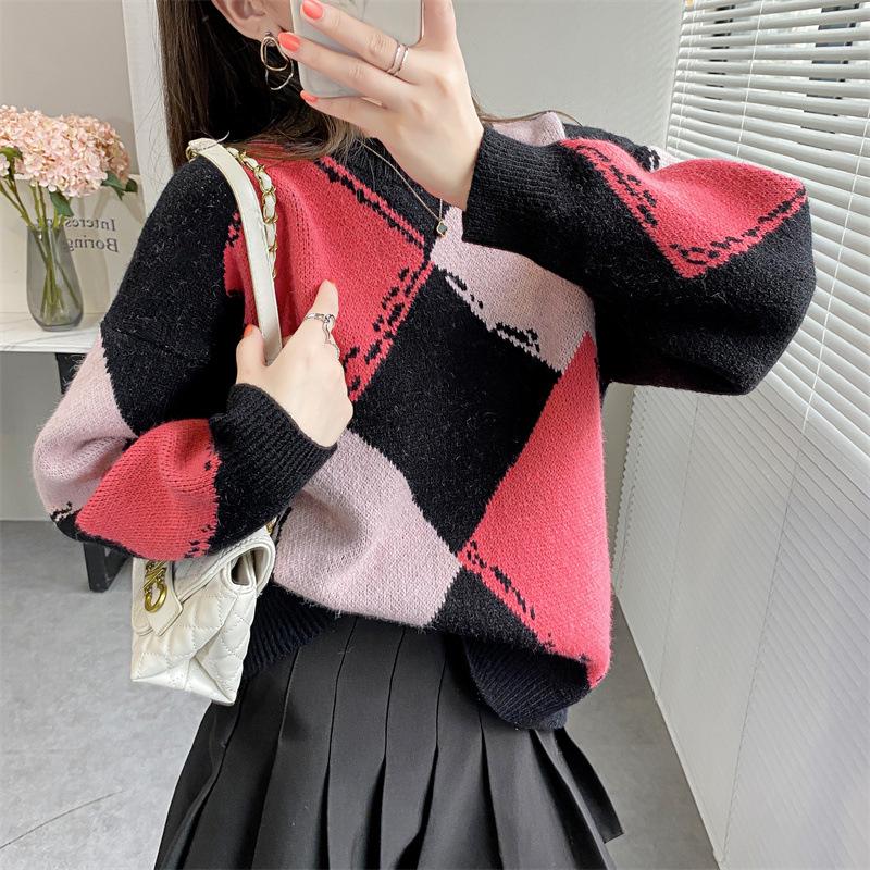 Винтажный свитер большого размера с круглым вырезом и круглым вырезом, свободные осенние свитера для женщин, корейский модный свитер с длинными рукавами