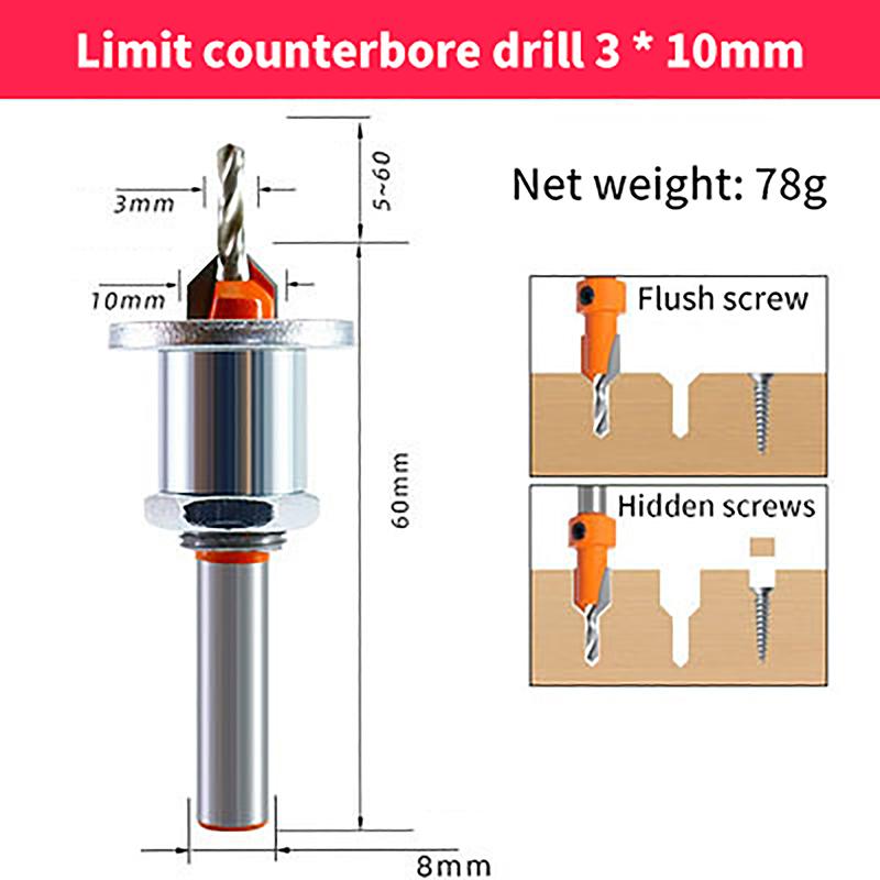 Регулируемая зенковка для деревообрабатывающего фрезера Ограничитель сердечника Сверла из сплава Сверление по дереву Фреза Винт