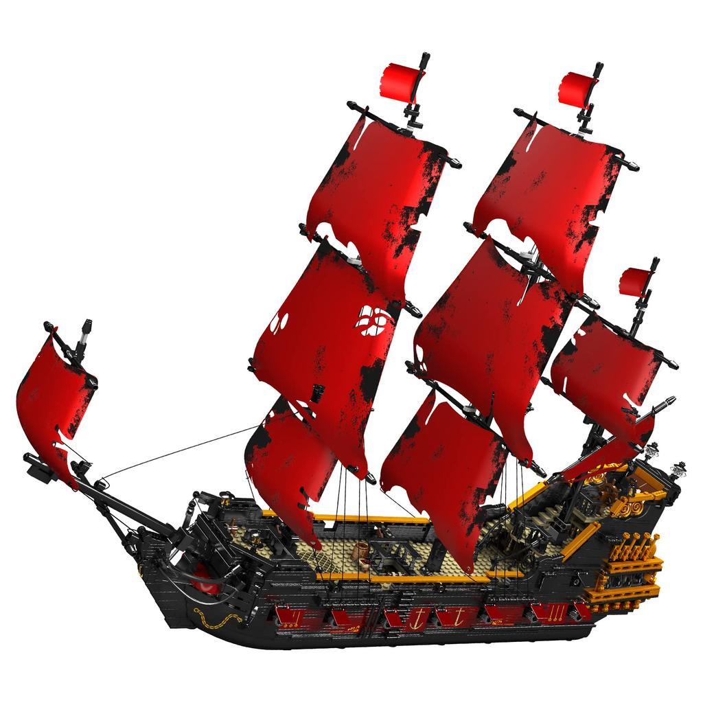 Mold King 13109 Technic Yacht Model, Queen Anne Revenge Big Red Pirate Ship Clamping Block Kit, 3139 Pieces, Large MOC Technology Queen Anne Revenge