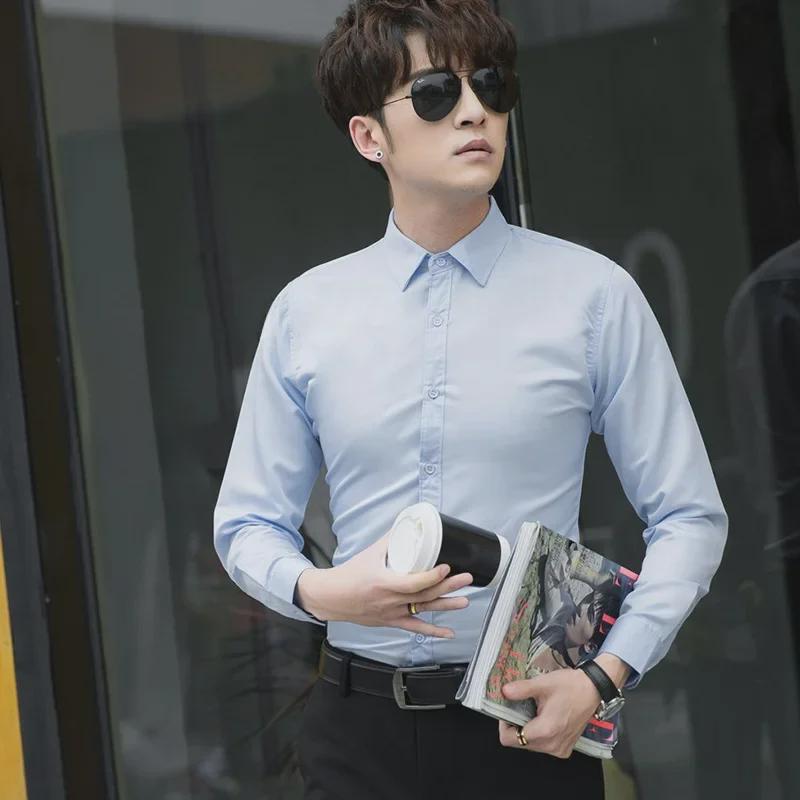 Мужская белая приталенная рубашка с длинным рукавом в деловом стиле (Большие размеры и унисекс)