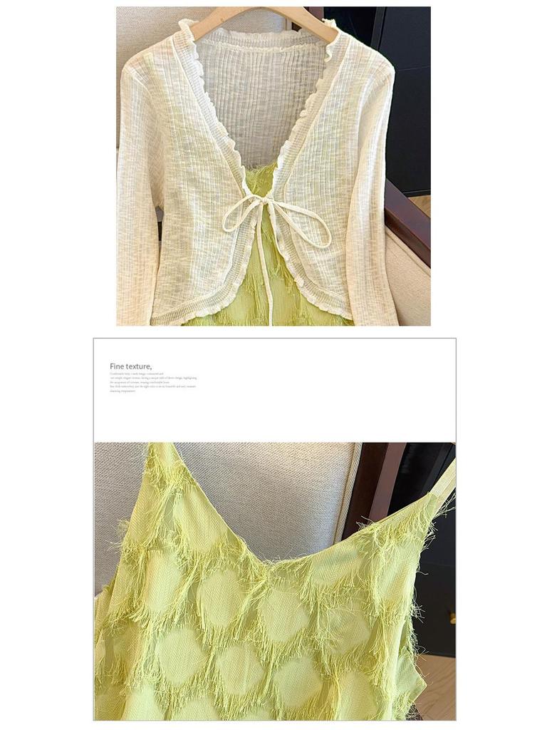 Комплект женского платья-майки с бахромой и вязаного кардигана больших размеров Весна/Лето 2025