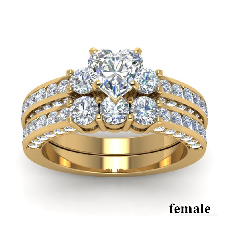 Charm Couple Rings Romantic Women Green Rhinestones Rings Set Trendy Men's Stainless Steel Rings Wedding Jewelry For Lover Gifts