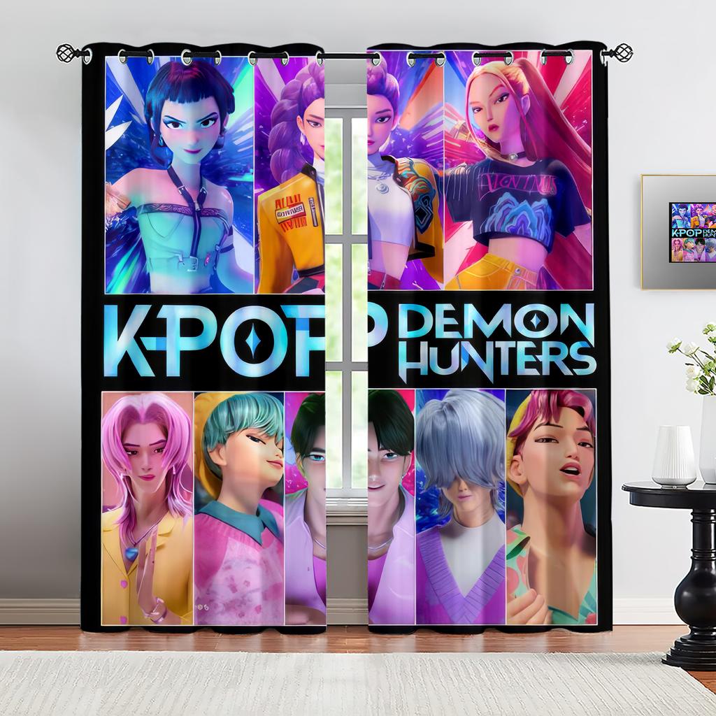 2 шт. Шторы Блэкаут с принтом K-Pop Охотники на Демонов, Подходят для Спальни, Гостиной, Кабинета, Офиса, Ванной Комнаты, Машинная Стирка