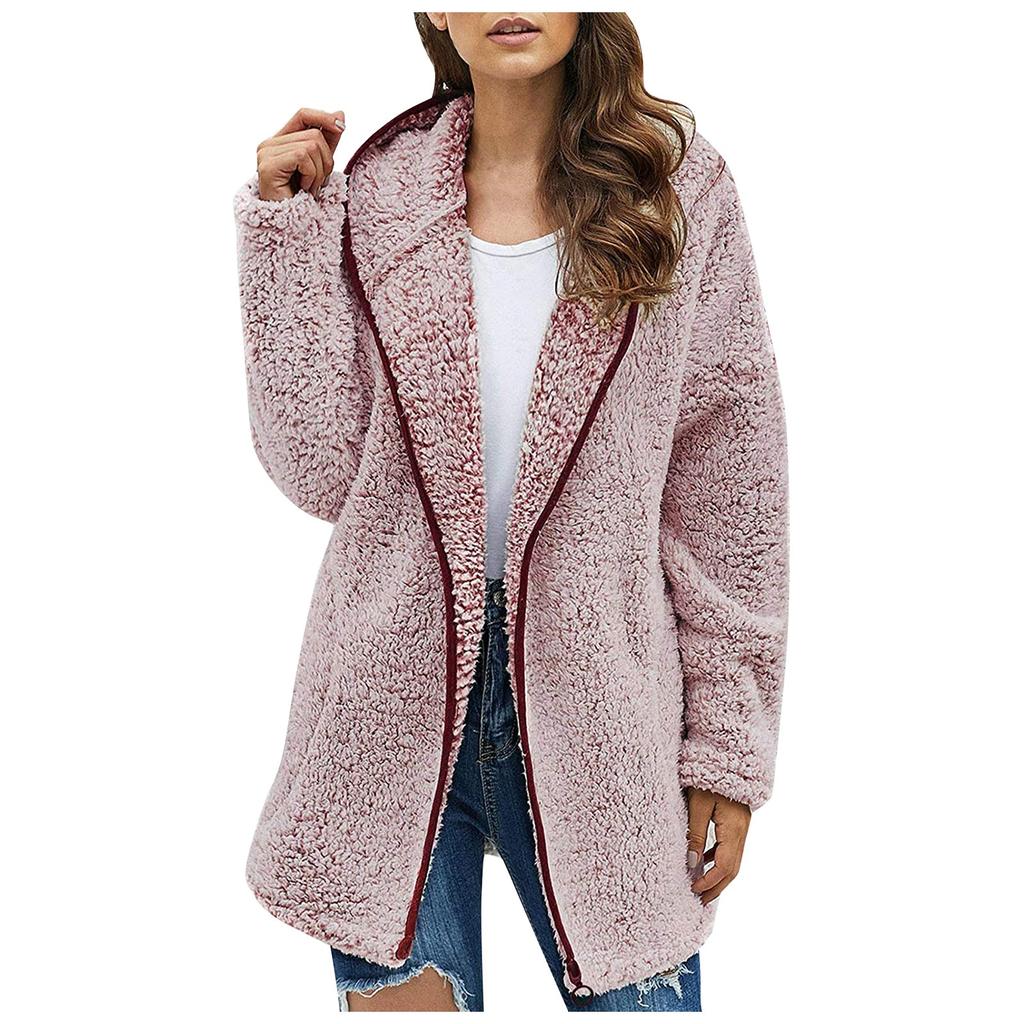 Women's Fashion Fall Winter Thick Plush Long Sleeve Pocket Jacket Top