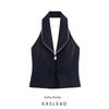Kaslead New Arrival Women's Clothing Fashion Style Fashion Bowknot Decoration Patchwork Hanging Collar Tops 2119550
