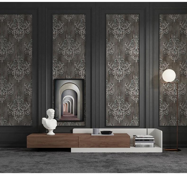 3D Grey Damascus Wallpaper European Luxury Damask Living Room Bedroom Background Hotel Wallcovering Mural