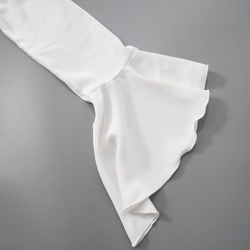 Женские модные повседневные весенне-осенние однотонные блузки и рубашки с круглым вырезом с длинными рукавами и принтом