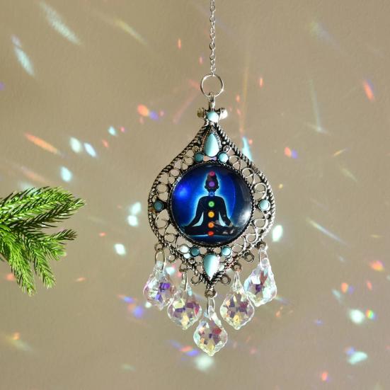 Chakra Sun Catcher Handcrafted Faux Crystal Suncatcher Zen-Inspired Prism Hanging Decoration for Home Window Yoga Practitioners