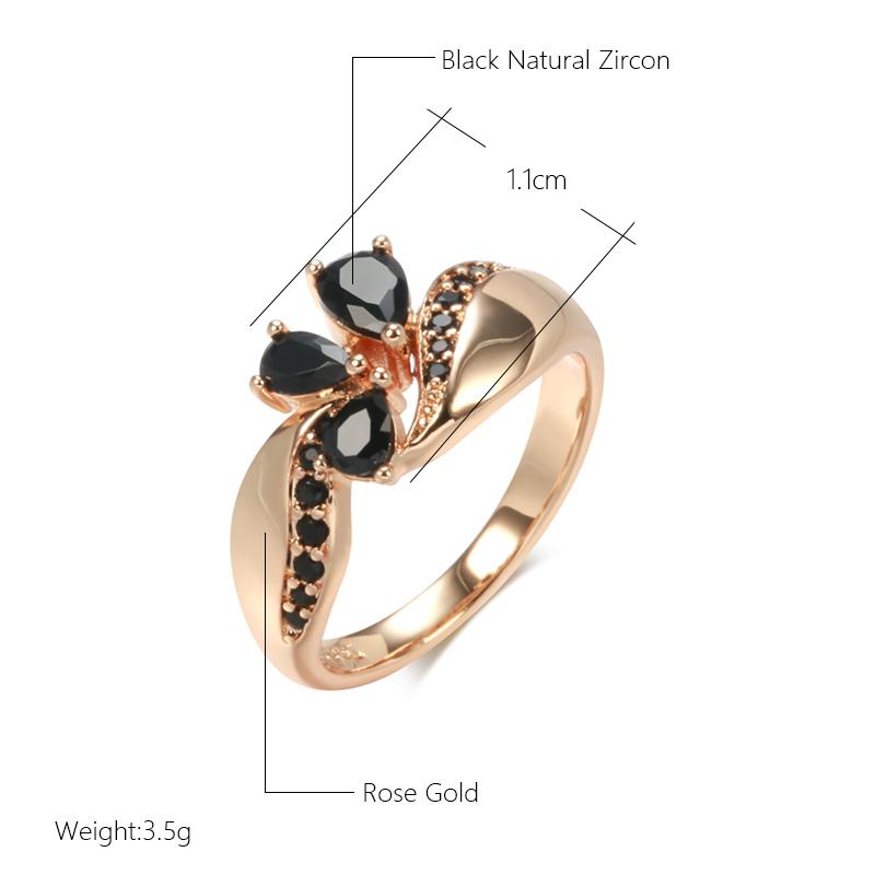 Kinel Black Zircon Elegant Rose Gold Color Rings For Women