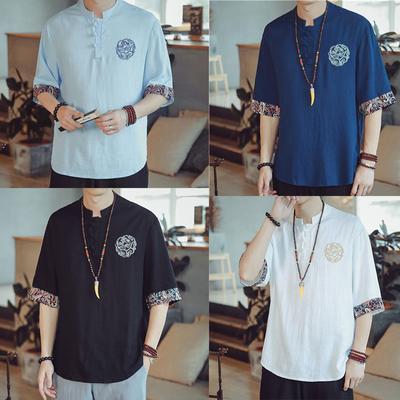 M-5XL Plus Size Мужская рубашка в традиционном китайском стиле с коротким рукавом Летняя блузка для мужчин Винтажная рубашка кунг-фу в мужской одежде