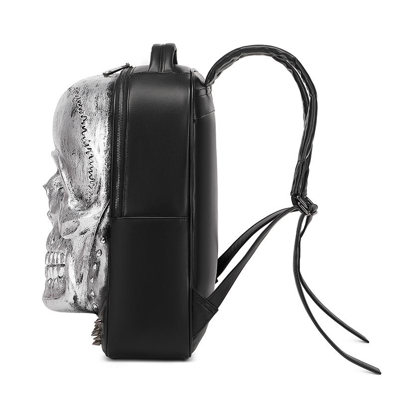 Jierotyx Silver Skull Head Backpack for Women and Men Gothic Cracked Rivets Studded Cool Laptop Backpack Large College Bookbag