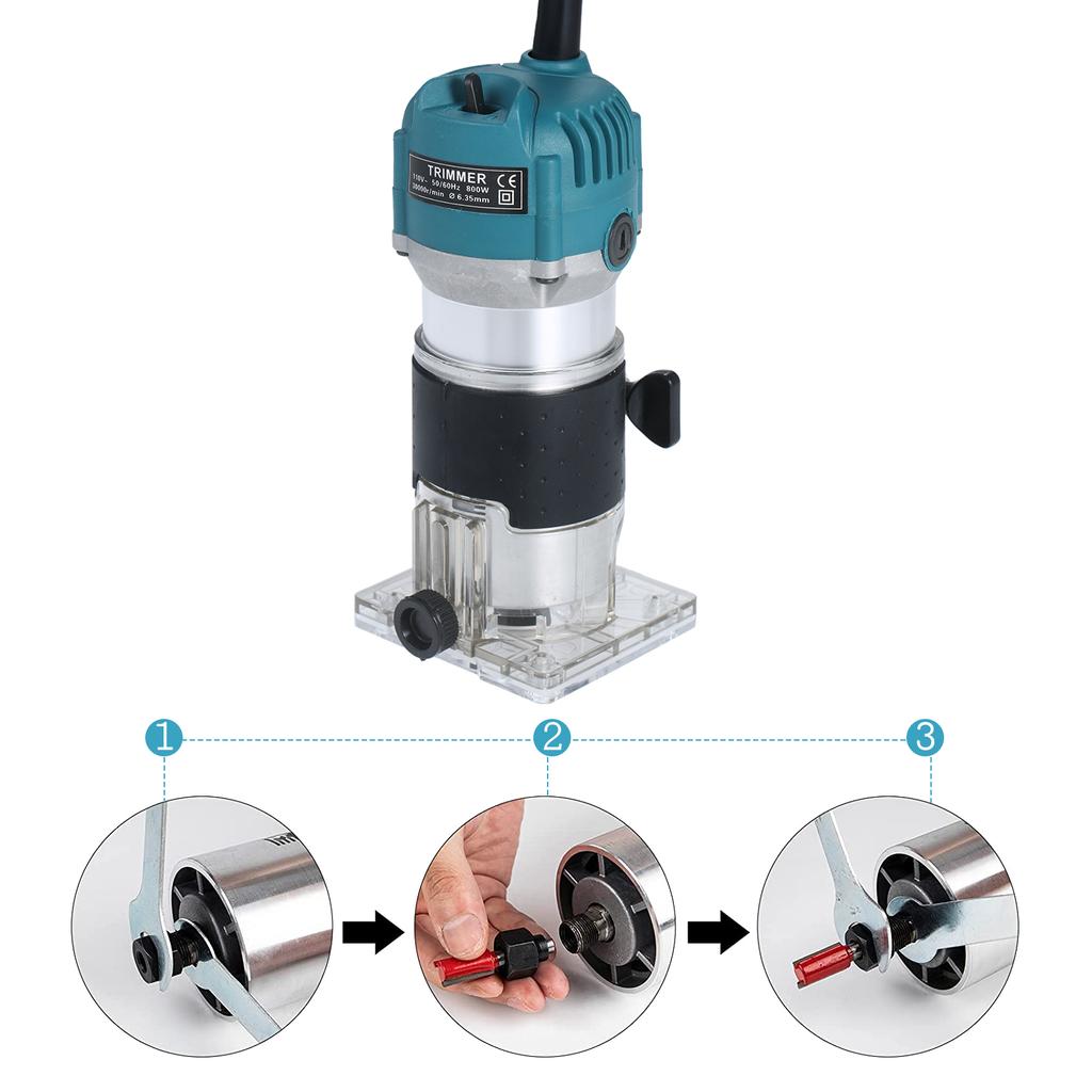 800W Compact Wood Router Tool  Set 220V Electric Trimmer Wood Router with 15pcs Router Bits