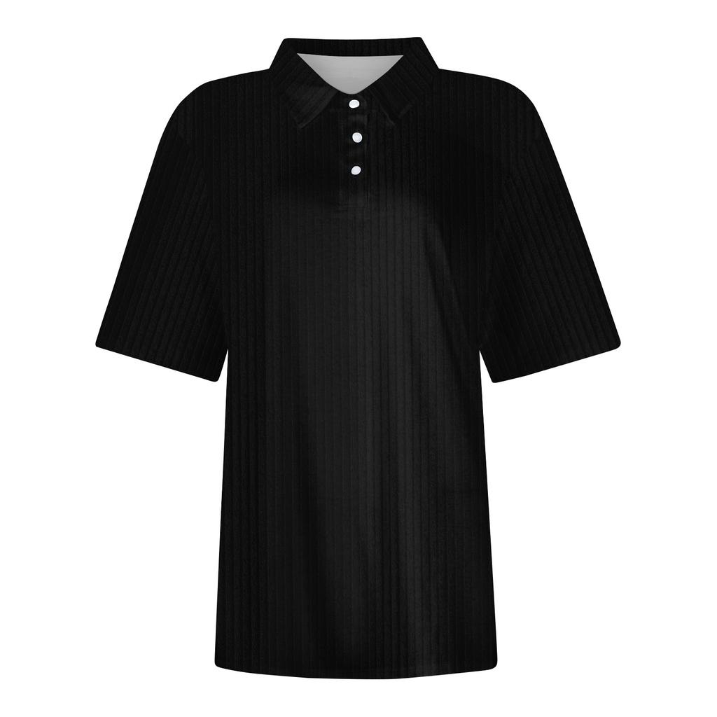 Women's Fashion Casual Lapel Short Sleeve Solid Color Shirt Women's Button Up Tops