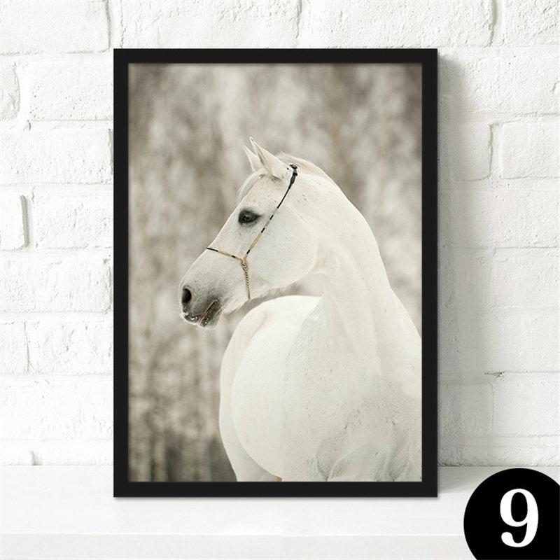 Скандинавская декоративная картина на холсте, вертикальные и горизонтальные прямоугольные постеры без рамки, животные, белые лошади, белый фон