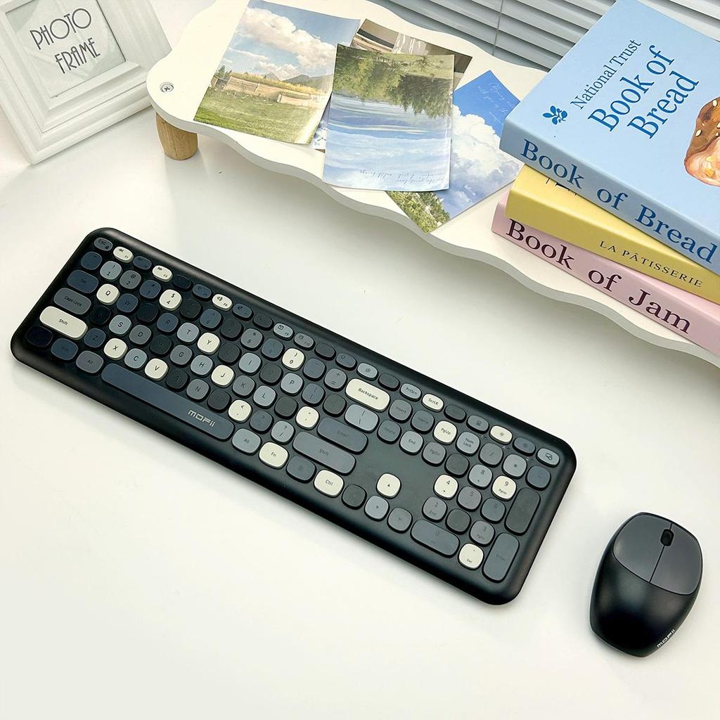 Mofii Беспроводная мышь и клавиатура, набор круглых клавиш, цветная клавиатура, женская офисная беспроводная клавиатура, полноразмерная клавиатура для пишущей машинки