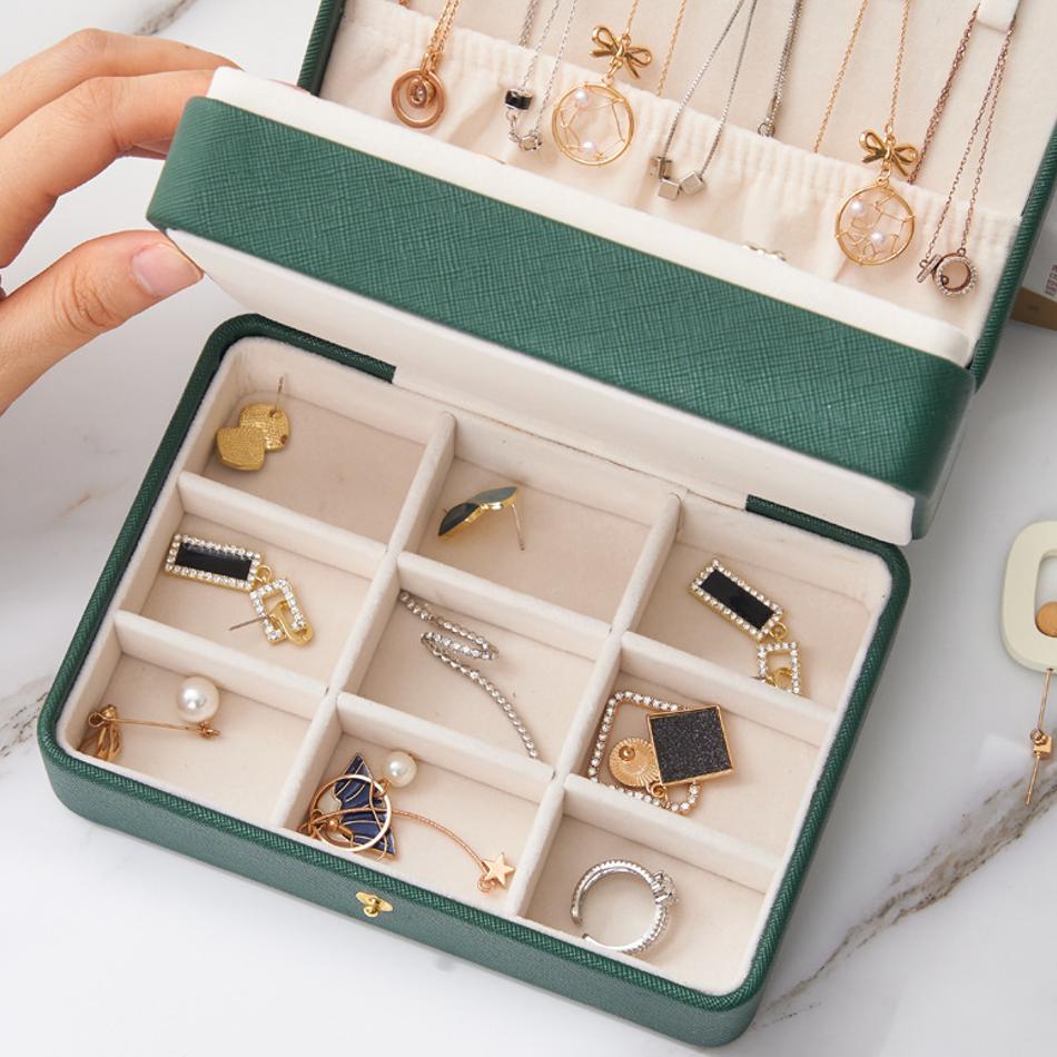 Многослойная кожаная шкатулка для хранения ювелирных изделий, дорожный футляр для хранения ювелирных изделий для женщин, для серег, колец, ожерелья, подарок на День матери, Рождество