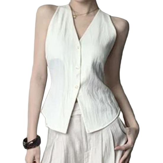 Женский жилет халтер с V-образным вырезом, без спинки, однобортный, без рукавов, с асимметричным подолом, жилетный топ, летний повседневный