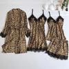 Summer Leopard Print Lace Pajamas Women Vest Shorts Set Soft Sleeveless Deep V Neck