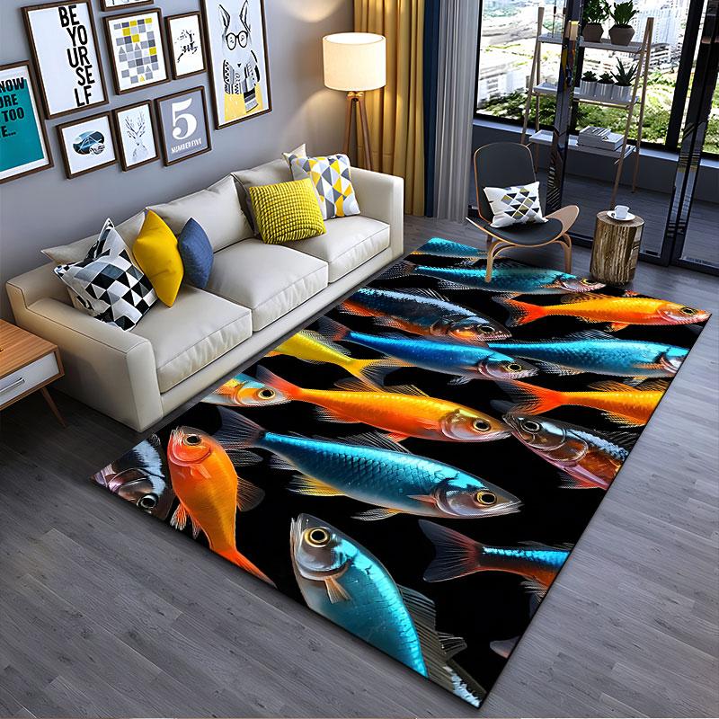 Colorful Fish Pattern Carpet suitable as a non-slip mat for the living room or bedroom sofa
