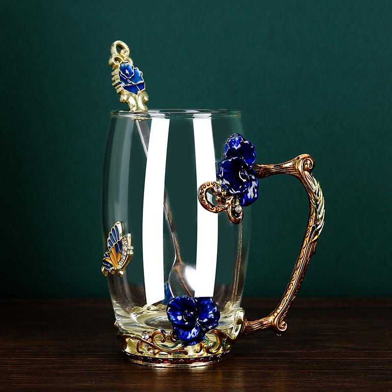 Креативный набор стеклянных чашек для кофе и молока цвета эмали для гостиной