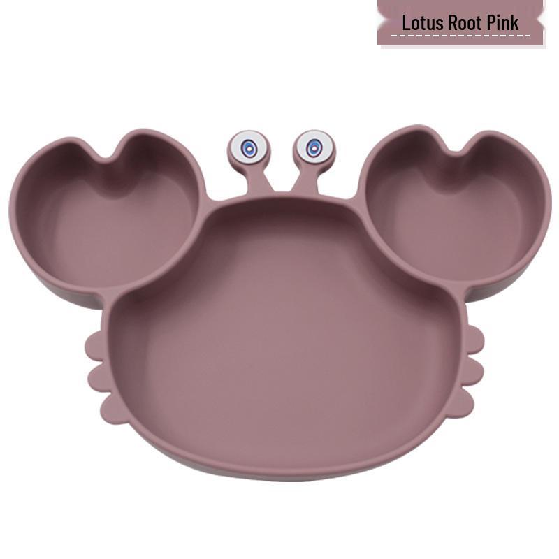 Children's Silicone Suction Meal Plate - Crab Design, Anti-Drop Compartment Bowl