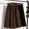 Dimanaf 2025 New Autumn Plus Size Long Women A-Line Skirts Elastic Waist Oversize Elegant High Waist Skirts Solid