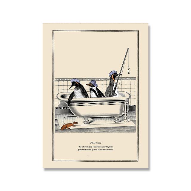 Забавный декор ванной и туалета, холст, картина, животное, постер для ванной, медведь, осьминог, пингвин, шимпанзе, ретро, настенная живопись, искусство, куадрос