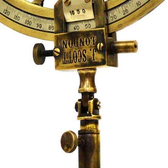 Vintage Antique Style Marine Nautical Astrolabe Sextant 4'' Brass J.Scott with Brass Stand Decor