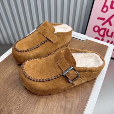 Модная женская обувь Увеличенная внутренняя подкладка Носок из натуральной кожи Тапочки Женские Летние Меховые Шлепанцы Слайды 2025 Плюшевая меховая обувь Genui