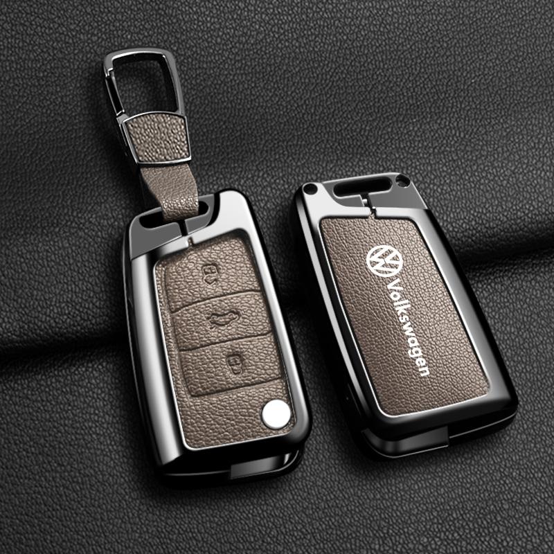 For VW Zinc Alloy Car Leather Key Cover Case Holder Protector Shell Fob For VW Volkswagen Golf 7 MK7 Tiguan MK2 Keychain Acces