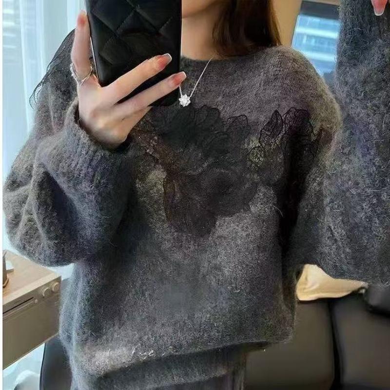 French Lace Hollow Flower Sweater for Women In Autumn and Winter Lazy Loose Knit Top Design for Women's Clothing