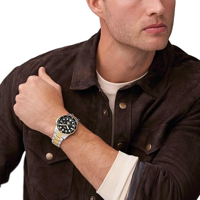 Fossil Blue Дайверские часы Три стрелки Дата Двухцветная нержавеющая сталь