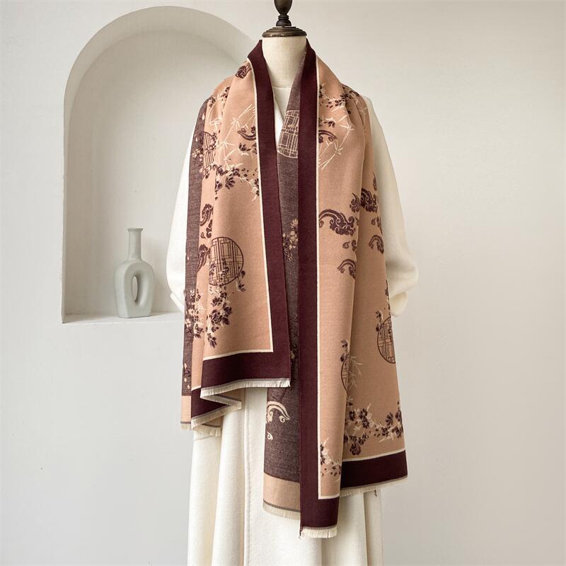 2024 Autumn/Winter New Color Blocked Imitation Cashmere Women'S Tassel Shawl Thickened Warm Double Sided Jacquard Wool Scarf