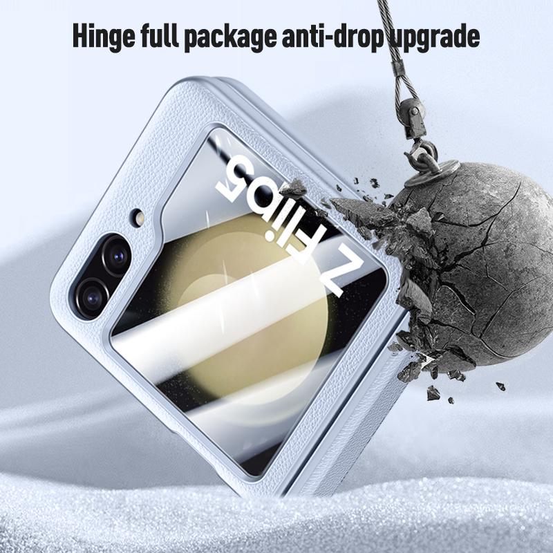 Роскошный кожаный чехол для Samsung Galaxy Z Flip 6 5 Чехол из матовой гладкой кожи, приятный на ощупь, складной шарнир с зеркальной пленкой, противоударный чехол в комплекте