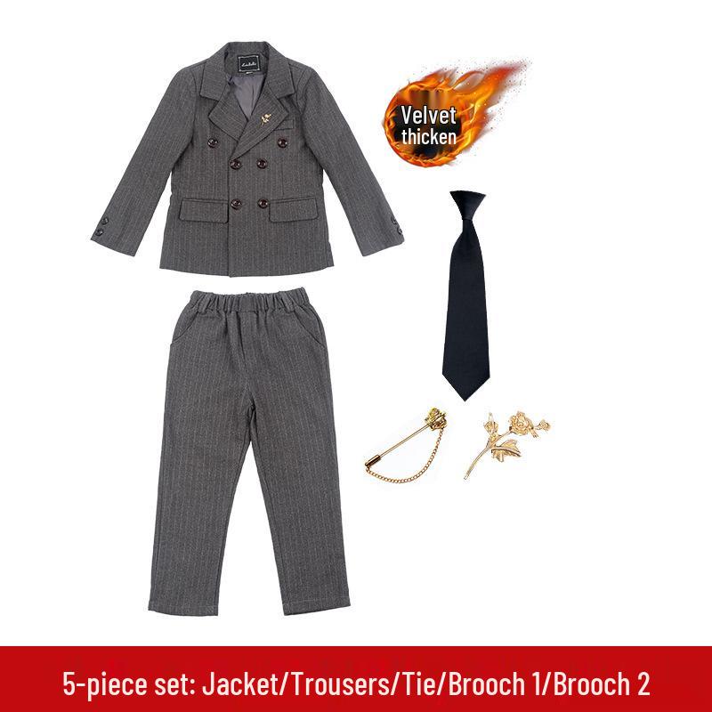 British Style Double-Breasted Boys' Three-Piece Striped Suit Set for Spring and Autumn