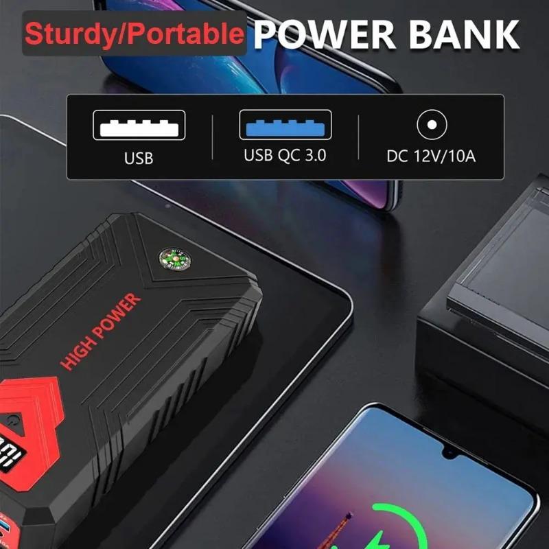 12 В автомобильный пусковой аккумулятор Power Bank 1600A Автомобильное зарядное устройство для аккумулятора Автоматическое аварийное пусковое устройство Автомобильное светодиодное освещение