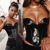 Rose Beauty A Solid Lace Up PU Leather Corset Top