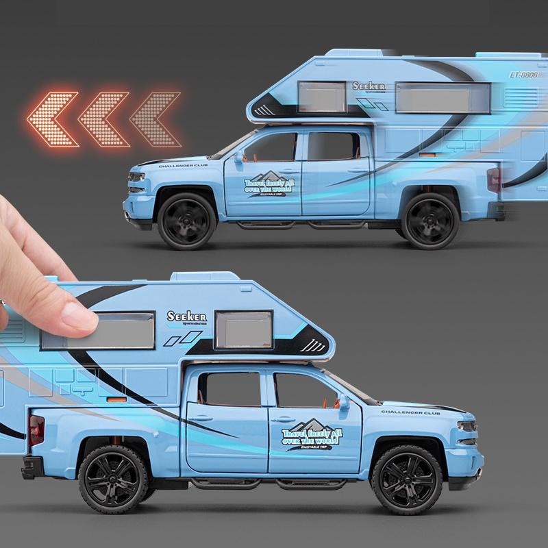 1/32 Chevrolet Silverado Автодом RV Модель автомобиля из сплава Звук и свет Детская игрушка Коллекционные предметы Подарок на день рождения