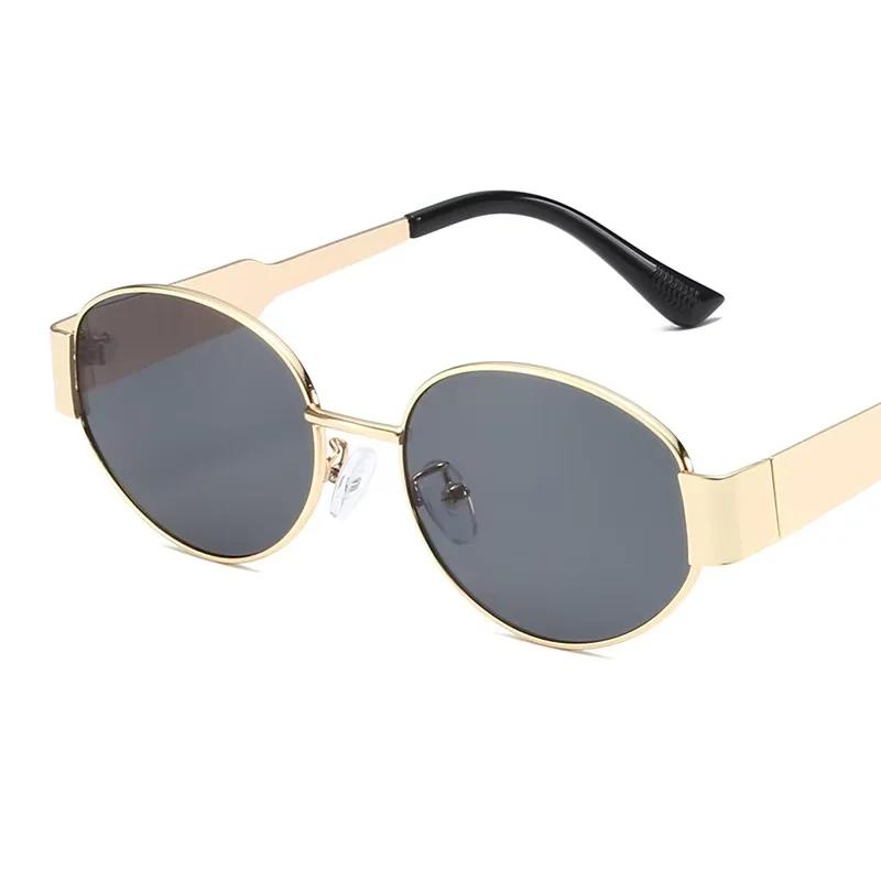 Винтажные овальные солнцезащитные очки Новые стильные с металлической оправой Уличные очки Модные Дизайнерские солнцезащитные очки класса люкс Защита от УФ-лучей
