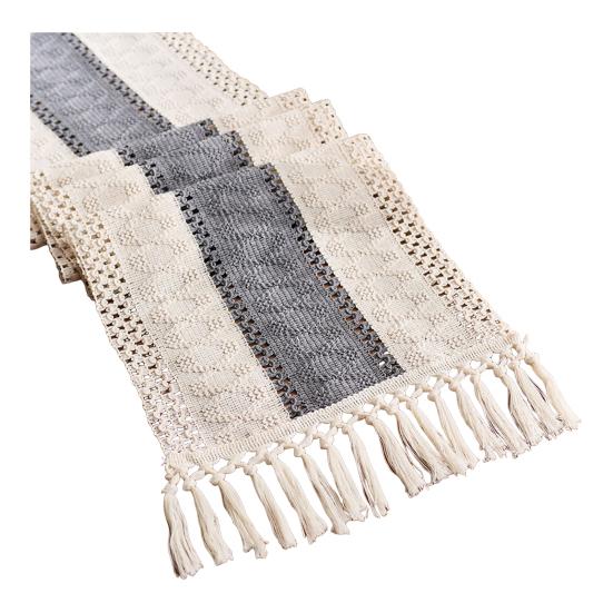 Yousheng Table Runner Color Block Long Strip Design Tassel Element Table Flag Easy To Clean Dining Table Decor Accessory