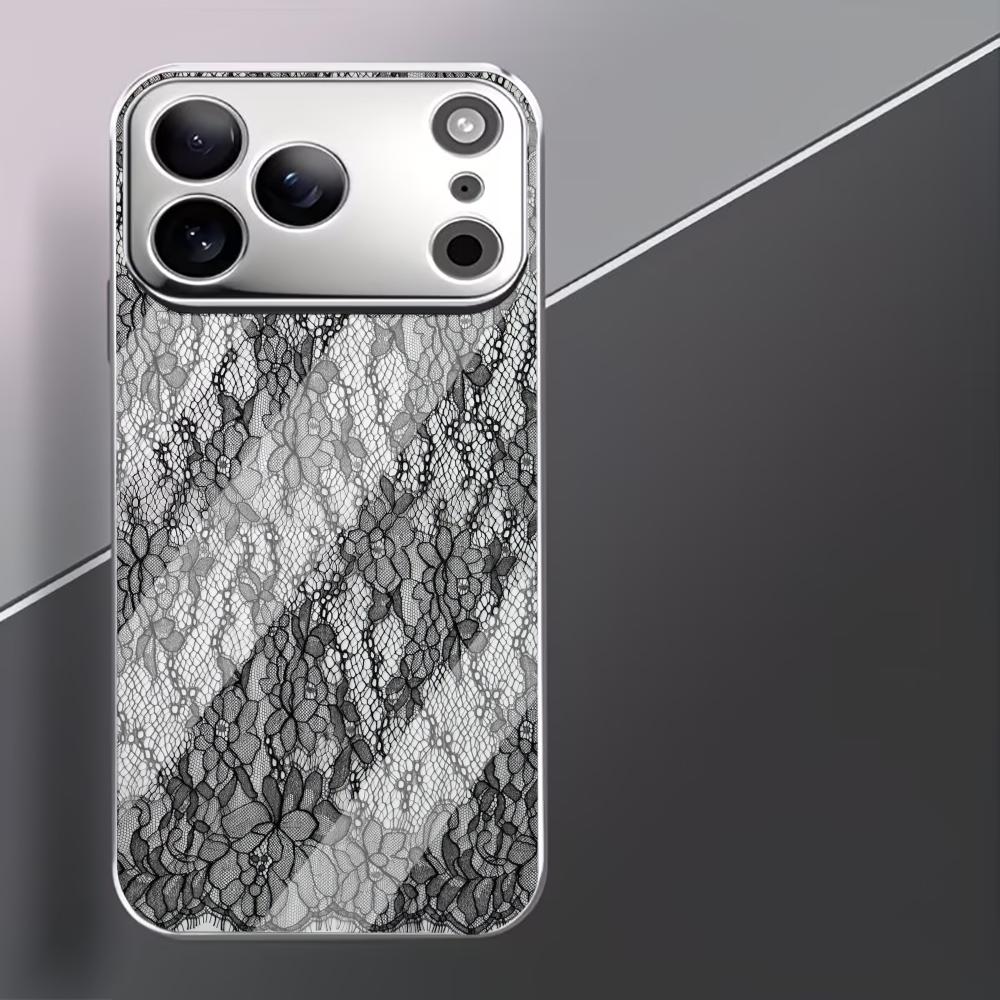 Черный чехол с цветочным кружевным принтом для мобильных телефонов iPhone 17 Pro Max, стеклянная крышка для iPhone 17 16 15 14 13 12 11 Pro Plus