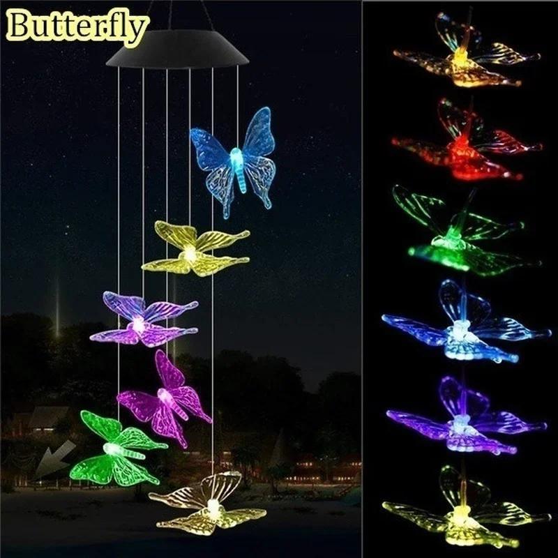 New LED Solar Wind Chime Crystal Ball Hummingbird Wind Chime Light Color Changing Waterproof Hanging Solar Light For Home Garden