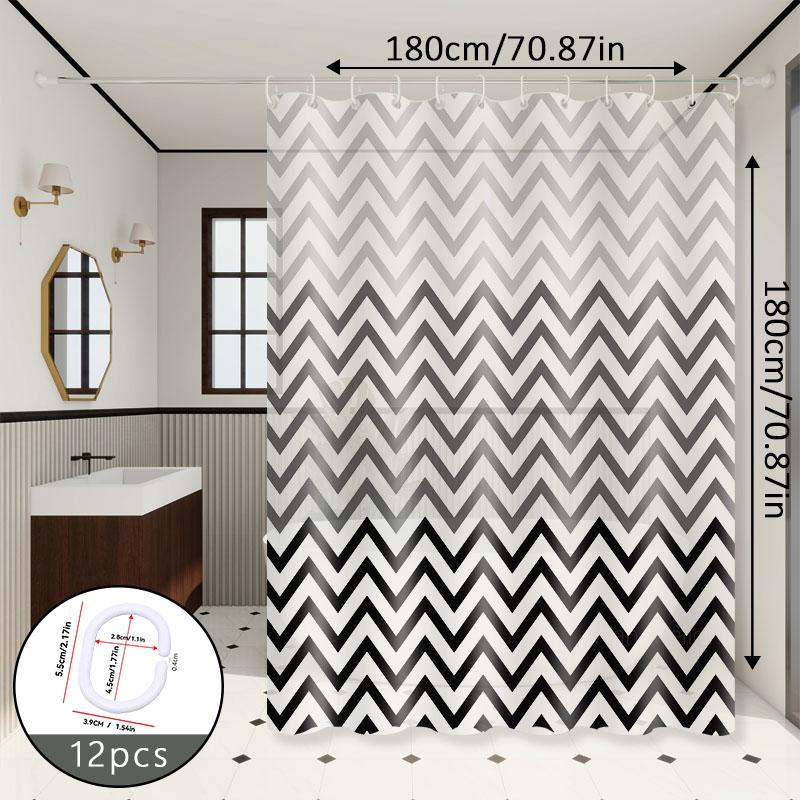 Simple Black And White Wave Pattern Bathroom Partition Curtain Bathroom Shower Curtain