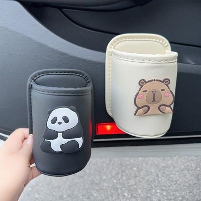 Автомобильный подстаканник из ПУ кожи, Подставка для стакана в виде панды, Милая автомобильная подставка для напитков, Аксессуары для интерьера автомобиля